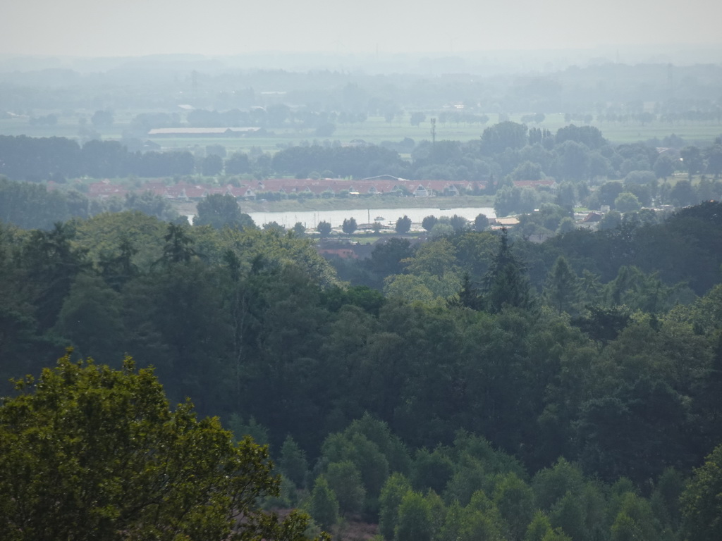 The IJssel river and trees on the southwest side of the Posbank hill, viewed from the top