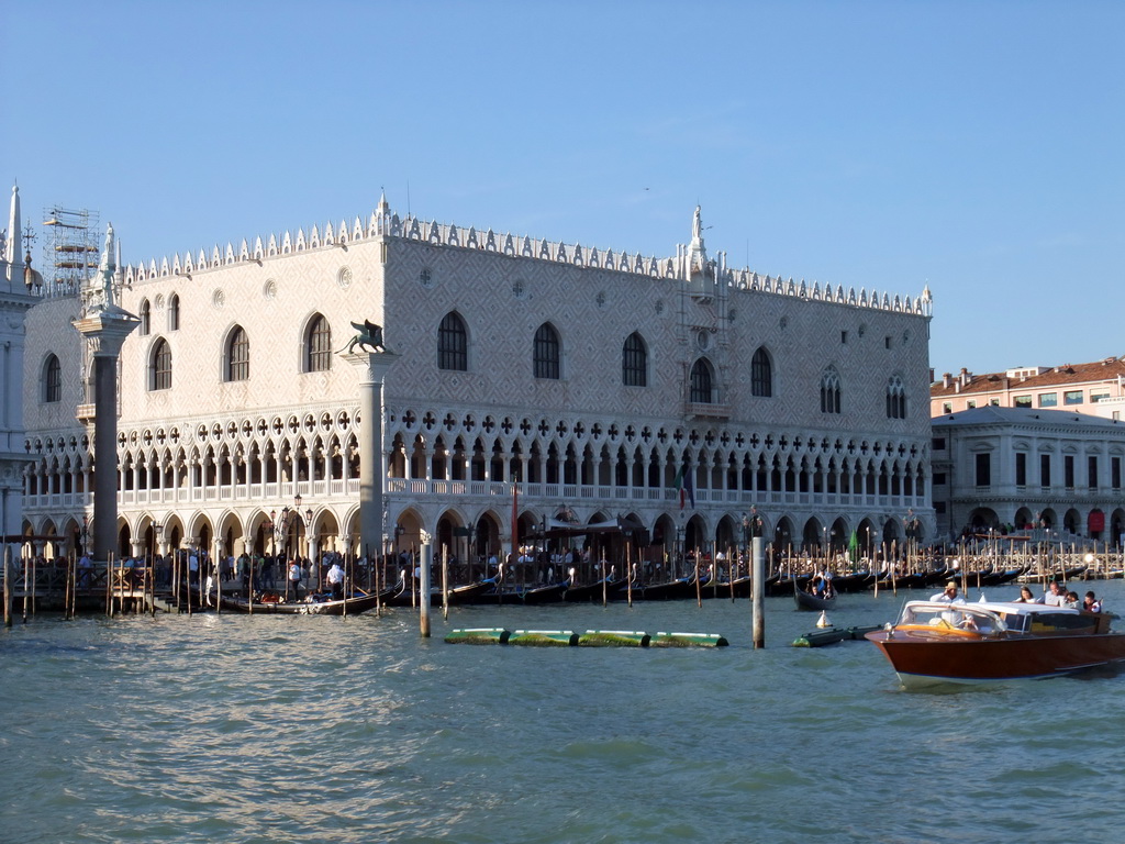 The Palazzo Ducale palace and gondolas, viewed from the Canal Grande ferry