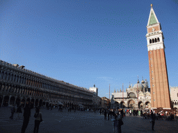The Piazza San Marco square with the front of the Basilica di San Marco church, its Campanile Tower and the front of the Procuratie Vecchie building