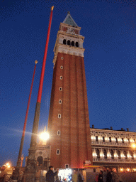 The Campanile tower of the Basilica di San Marco church at the Piazza San Marco square, by night