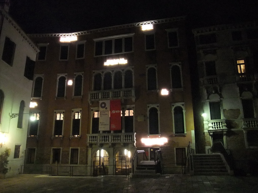 The Campiello Querini Stampalia square with the front of the Fondazione Querini Stampalia building, by night