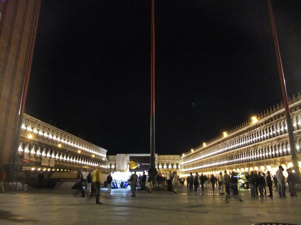 The Piazza San Marco square with the Procuratie Nuove building, the Napoleonic Wing of the Procuraties building and the Procuratie Vecchie building, by night