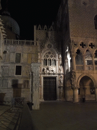 The Porta della Carta gate to the Palazzo Ducale palace at the Piazzetta San Marco square, by night