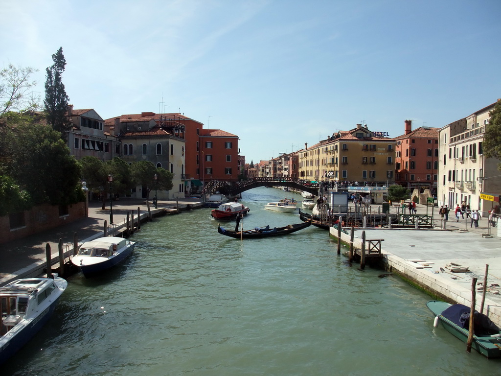 The Ponte dei Tre Ponti bridge over the Rio Novo canal, viewed from the Ponte del Prefetto bridge