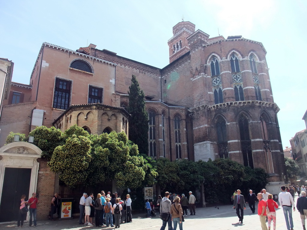 The west side of the Basilica di Santa Maria Gloriosa dei Frari church at the Campo San Rocco square