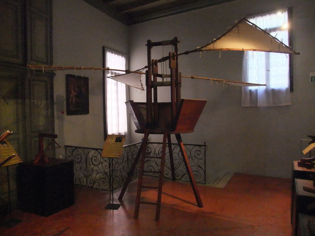 Flying machine at the `Il Genio di Leonardo da Vinci` exhibition in the Scuola Grande di San Rocco building