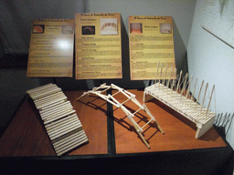 Scale models of three bridges (Ponte di Rapida, Ponte Salvatico and Ponte Sospeso), with explanation, at the `Il Genio di Leonardo da Vinci` exhibition in the Scuola Grande di San Rocco building