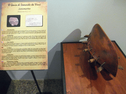 Scale model of a submarine, with explanation, at the `Il Genio di Leonardo da Vinci` exhibition in the Scuola Grande di San Rocco building