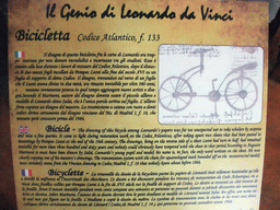 Explanation on the bicycle at the `Il Genio di Leonardo da Vinci` exhibition in the Scuola Grande di San Rocco building