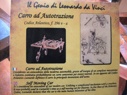 Explanation on the self moving car at the `Il Genio di Leonardo da Vinci` exhibition in the Scuola Grande di San Rocco building