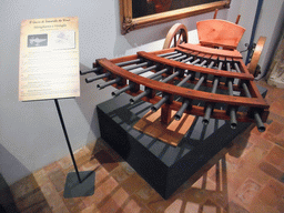 Machine gun, with explanation, at the `Il Genio di Leonardo da Vinci` exhibition in the Scuola Grande di San Rocco building