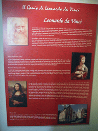 Information on Leonardo da Vinci at the `Il Genio di Leonardo da Vinci` exhibition in the Scuola Grande di San Rocco building