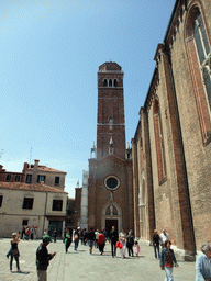The Campo dei Frari square with the southeast side of the Basilica di Santa Maria Gloriosa dei Frari church and its Campanile Tower