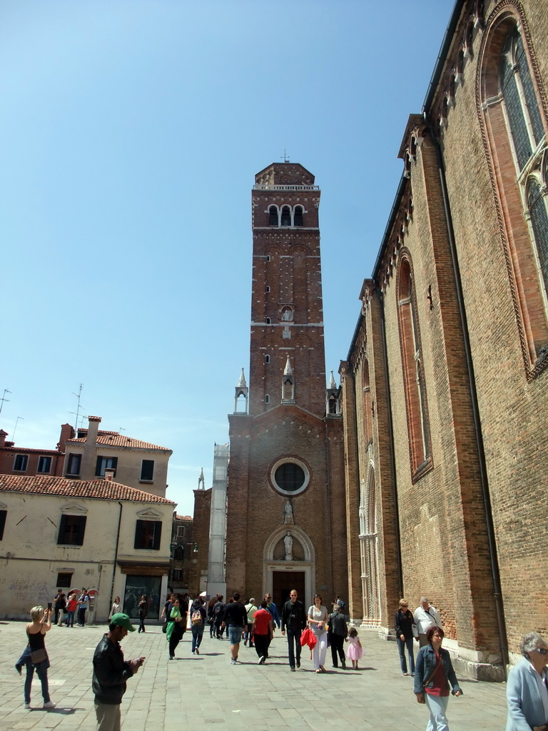 The Campo dei Frari square with the southeast side of the Basilica di Santa Maria Gloriosa dei Frari church and its Campanile Tower