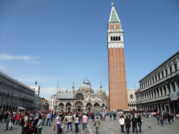 The Piazza San Marco square with the front of the Basilica di San Marco church, its Campanile Tower, the Procuratie Vecchie building and the Procuratie Nuove building