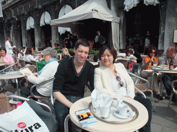 Tim and Miaomiao with the musicians at the Caffè Florian restaurant at the Piazza San Marco square