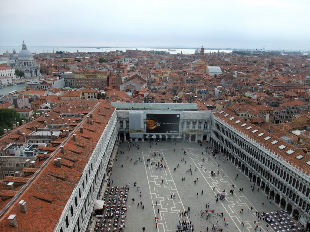 The Piazza San Marco square, the Procuratie Vecchie building, the Napoleonic Wing of the Procuraties building, the Procuratie Nuove building, the Santa Maria della Salute church and the Teatro la Fenice theatre, viewed from the Campanile Tower of the Basilica di San Marco church