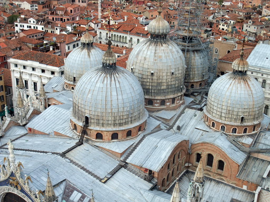 The domes of the Basilica di San Marco church, viewed from its Campanile Tower
