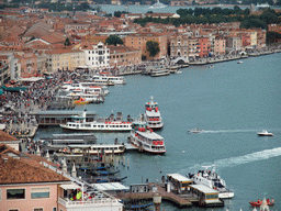 The Riva degli Schiavoni street and boats in the Bacino di San Marco basin, viewed from the Campanile Tower of the Basilica di San Marco church