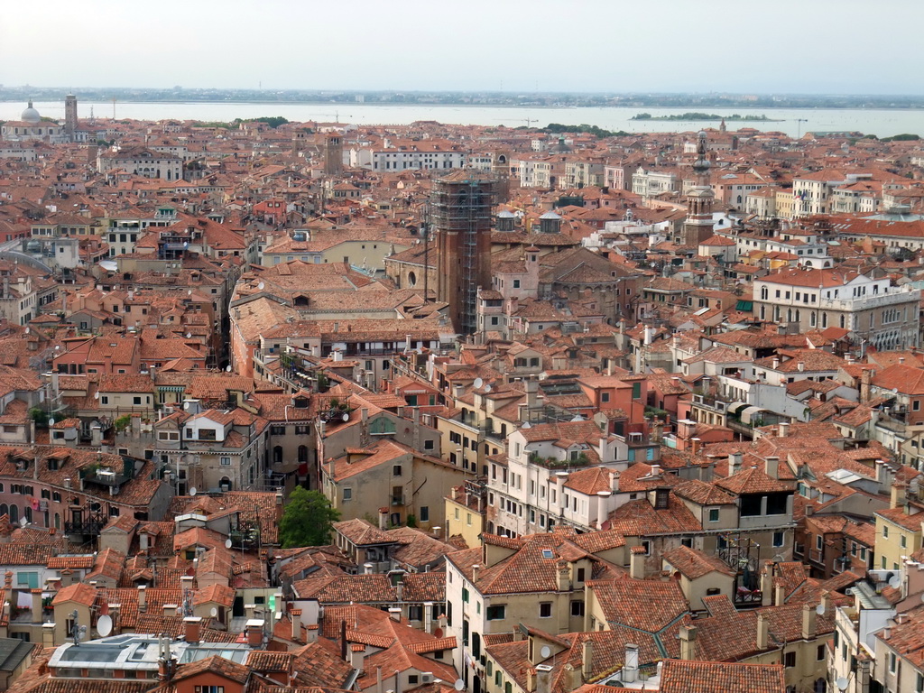 The Campanile Tower of the Chiesa di Sant`Aponal church, under renovation, and surroundings, viewed from the Campanile Tower of the Basilica di San Marco church