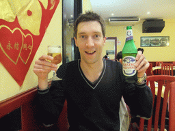 Tim with a Nastro Azzurro beer at the Ristorante Orientale restaurant at the Via Piave street in Mestre