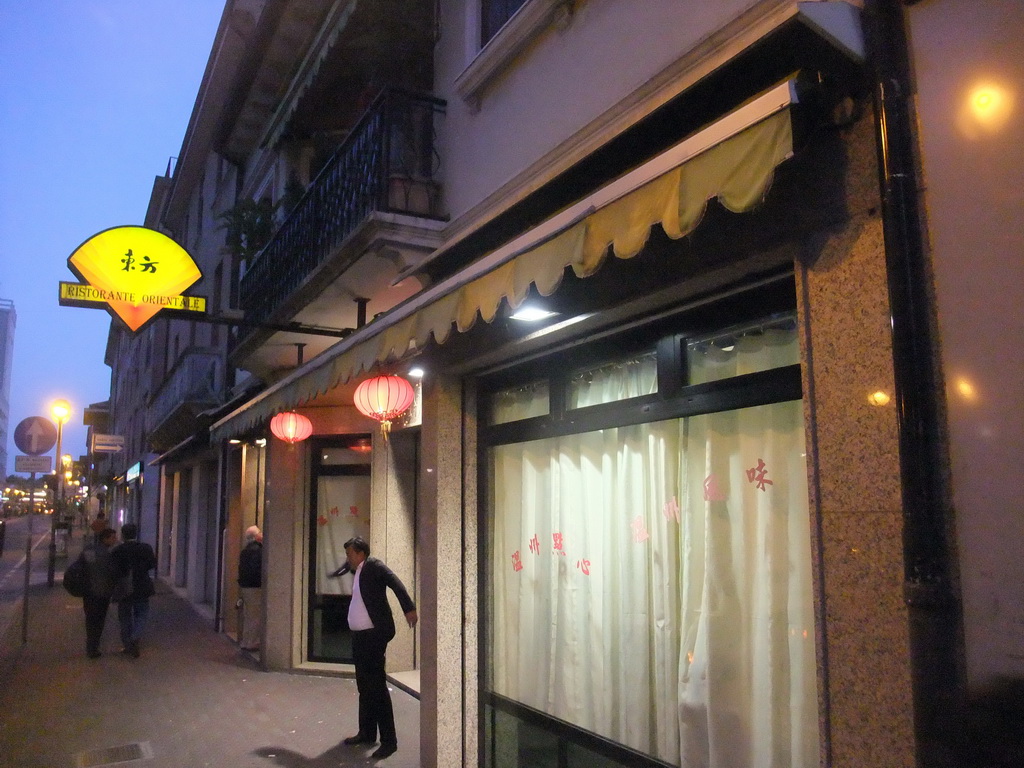 Front of the Ristorante Orientale restaurant at the Via Piave street in Mestre, by night