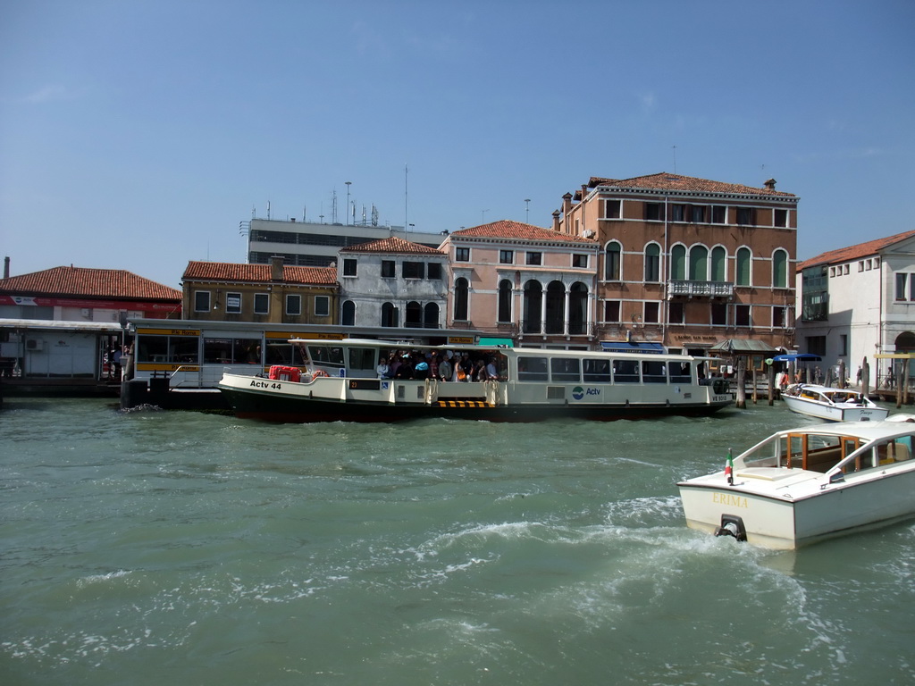 Ferry at the dock of the Venezia Santa Lucia Railway Station at the Canal Grande