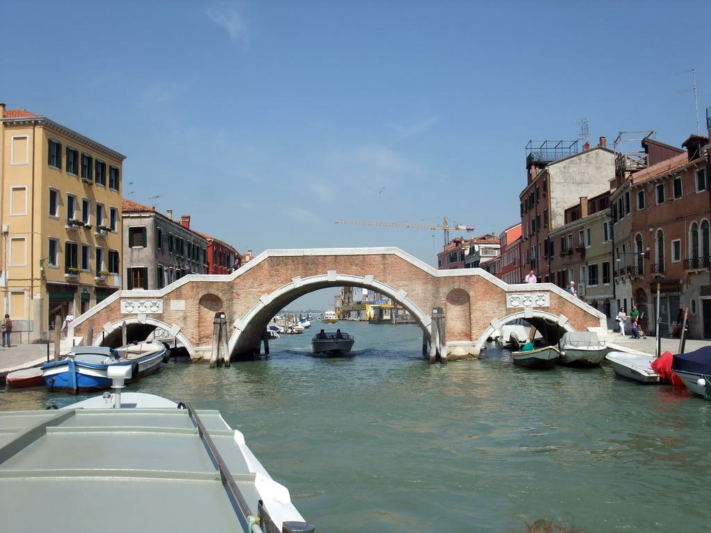 The Ponte dei Tre Archi bridge over the Canal di Cannaregio, viewed from the ferry to Murano