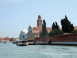 The northwest side of the Isola di San Michele island with the Chiesa di San Michele in Isola church, viewed from the ferry to Murano