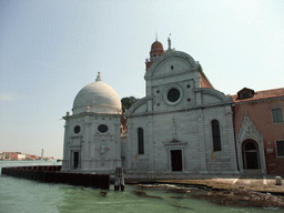 Front of the Chiesa di San Michele in Isola church at the northwest side of the Isola di San Michele island, viewed from the ferry to Murano