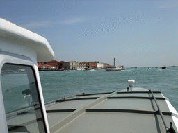 The east side of the Murano Islands with the lighthouse, viewed from the ferry to Murano