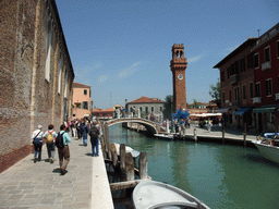 East side of the Chiesa di San Pietro Martire church, the Ponte San Pietro Martire bridge over the Rio dei Vetrai river, the Torre Merlata tower and the Campo Santo Stefano square at the Murano islands