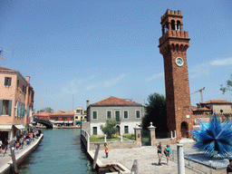 The Ponte Vivarini bridge over the Canal Grande, the Rio dei Vetrai river, the Torre Merlata tower and the Campo Santo Stefano square at the Murano islands, viewed from the Ponte San Pietro Martire bridge