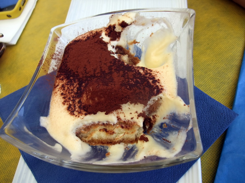 Dessert at a restaurant at the Calle Bressagio street at the Murano islands