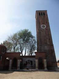 The Campanile tower of the Basilica di Santa Maria e Donato church at the Campo San Donato square at the Murano islands