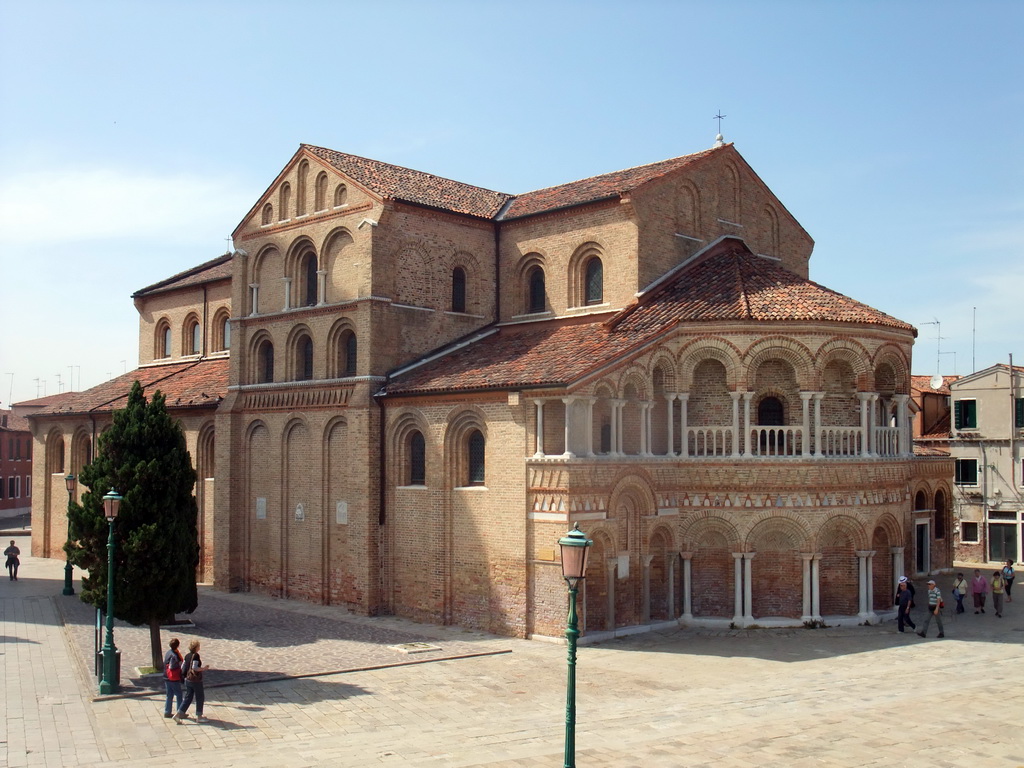 The Basilica di Santa Maria e Donato church at the Campo San Donato square at the Murano islands, viewed from the Ponte San Donato bridge over the Canal di San Donato