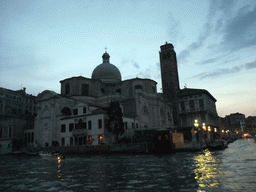 The Canal Grande, the Chiesa di San Geremia church and the Canal di Cannaregio, viewed from the Canal Grande ferry, at sunset