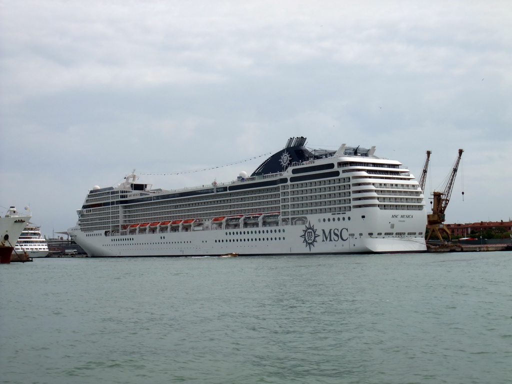 Cruise ship at the Bacino Stazione Marittima cruise terminal, viewed from the ferry