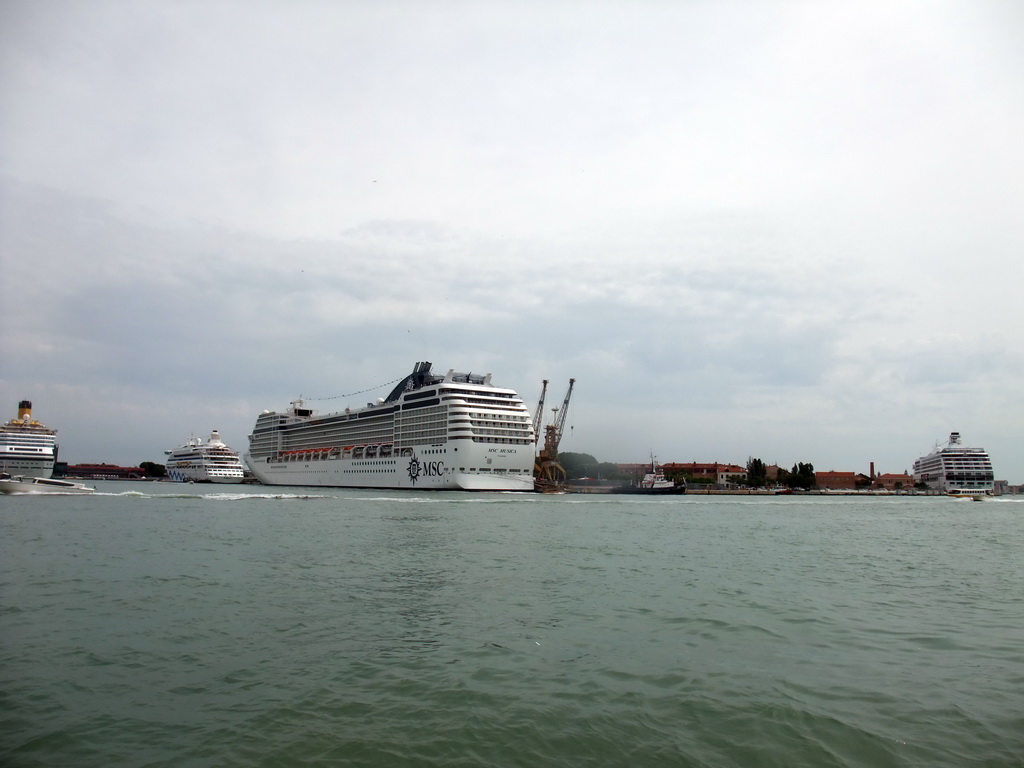 Cruise ships at the Bacino Stazione Marittima cruise terminal, viewed from the ferry
