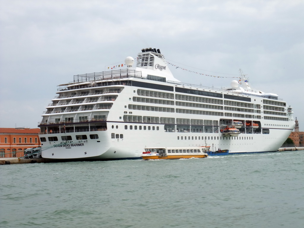 Cruise ship at the Bacino Stazione Marittima cruise terminal, viewed from the ferry