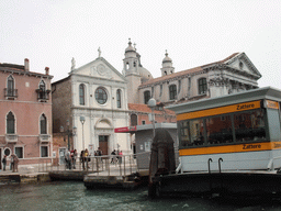 The Zattere ferry stop at the Canal della Giudecca, the Chiesa di Santa Maria della Visitazione church and the Chiesa dei Gesuati church, viewed from the ferry