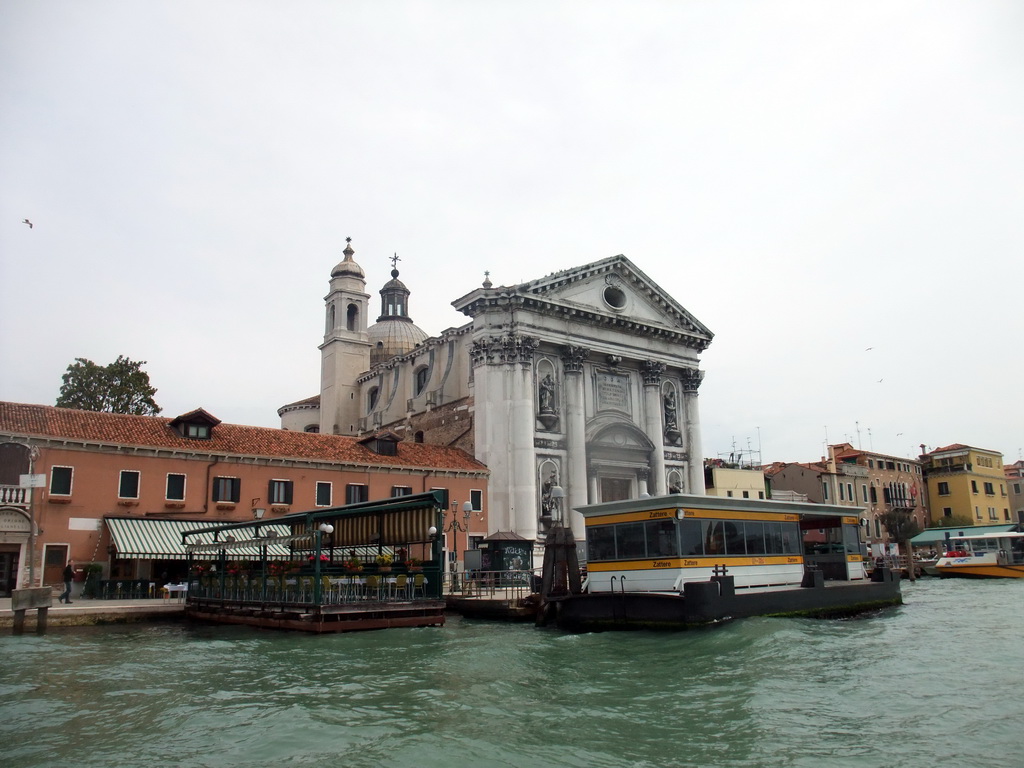 The Zattere ferry stop at the Canal della Giudecca and the Chiesa dei Gesuati church, viewed from the ferry