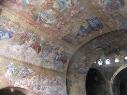 The ceiling of the nave and dome of the Basilica di San Marco church, viewed from the narthex