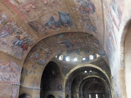 The ceiling of the nave and dome of the Basilica di San Marco church, viewed from the narthex