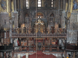The pulpit, choir, apse and altar of the Basilica di San Marco church, viewed from the narthex