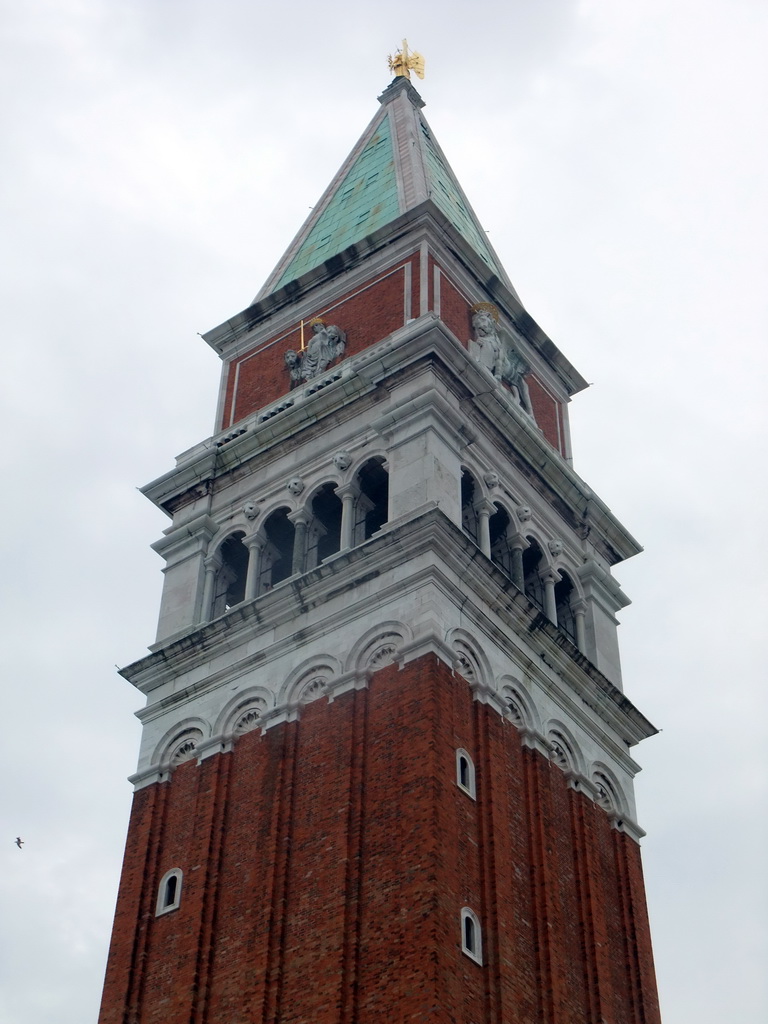 The Campanile Tower of the Basilica di San Marco church, viewed from the loggia of the Basilica di San Marco church