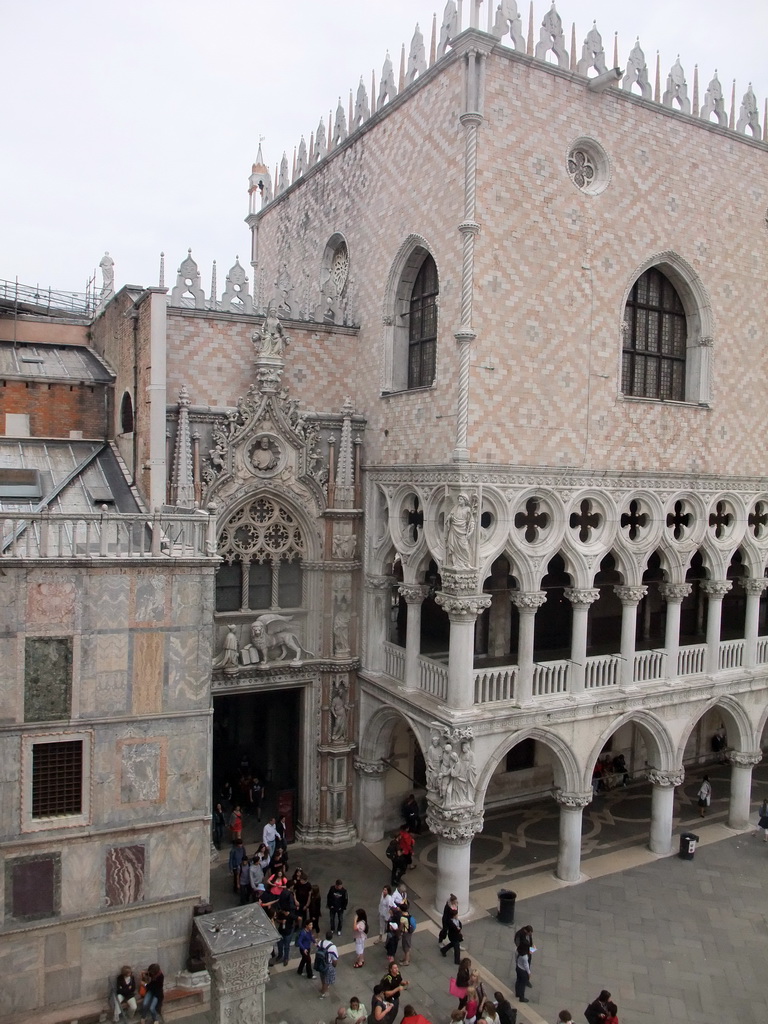 The Porta della Carta gate, the Palazzo Ducale palace and the Piazzetta San Marco square, viewed from the loggia of the Basilica di San Marco church