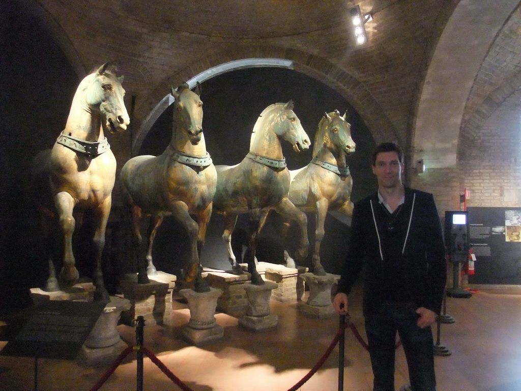 Tim with the original Horses of Saint Mark statues, at the narthex of the Basilica di San Marco church