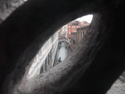 The Ponte de la Canonica bridge over the Rio de Palazzo o de Canonica canal, viewed from a grated window in the Ponte dei Sospiri bridge