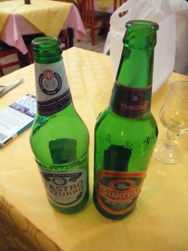 Nastro Azzurro and Tsingtao beers at the Ristorante Orientale restaurant at the Via Piave street in Mestre